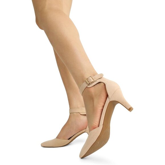Dream Pairs Women's Nude Suede Faux Suede pointed Toe Kitten Heels Pumps Shoes - Picture 6 of 7